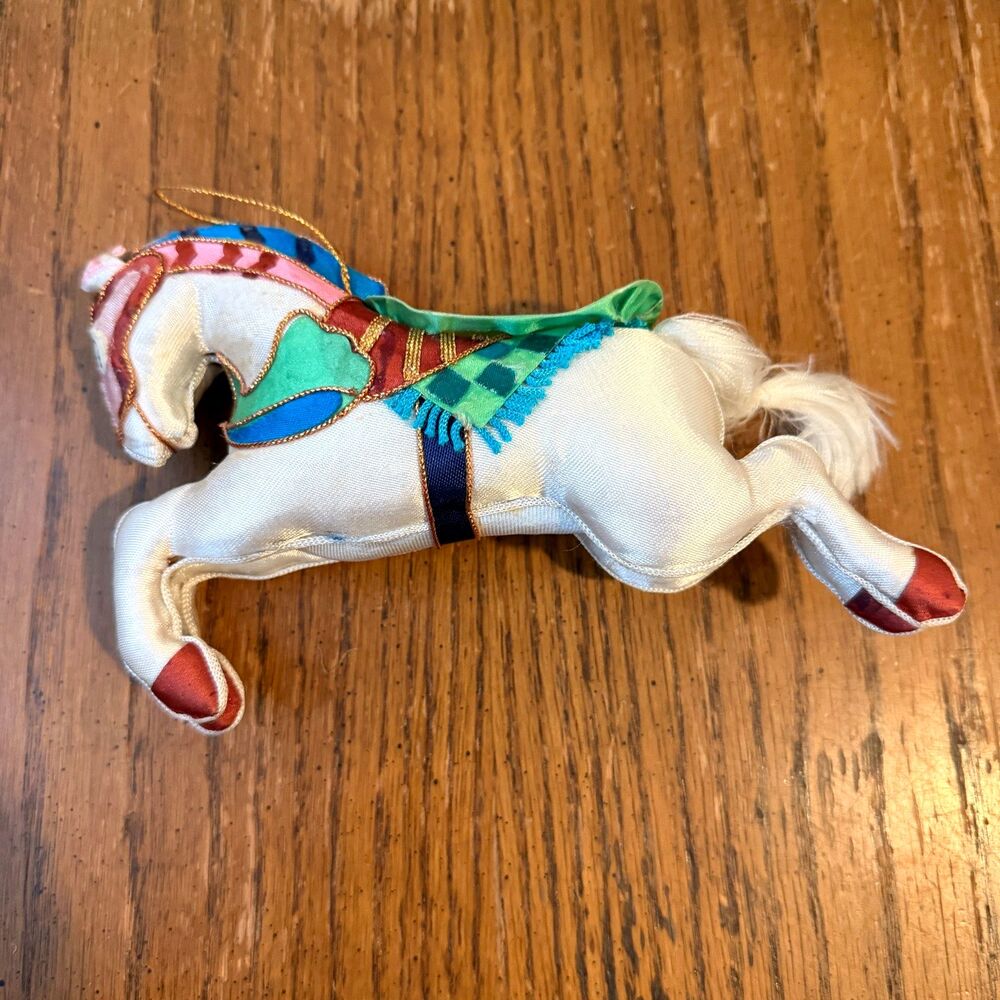 Vintage Chinese Satin Silk Carousel Horse Christmas Ornament Handmade Plush
